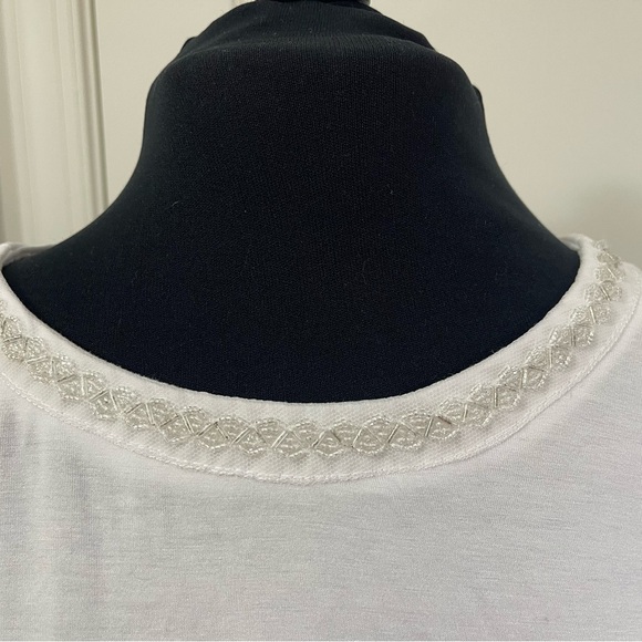 Laura Scott Women's XL White Casual Tee Shirt with beading around neck - Picture 5 of 11